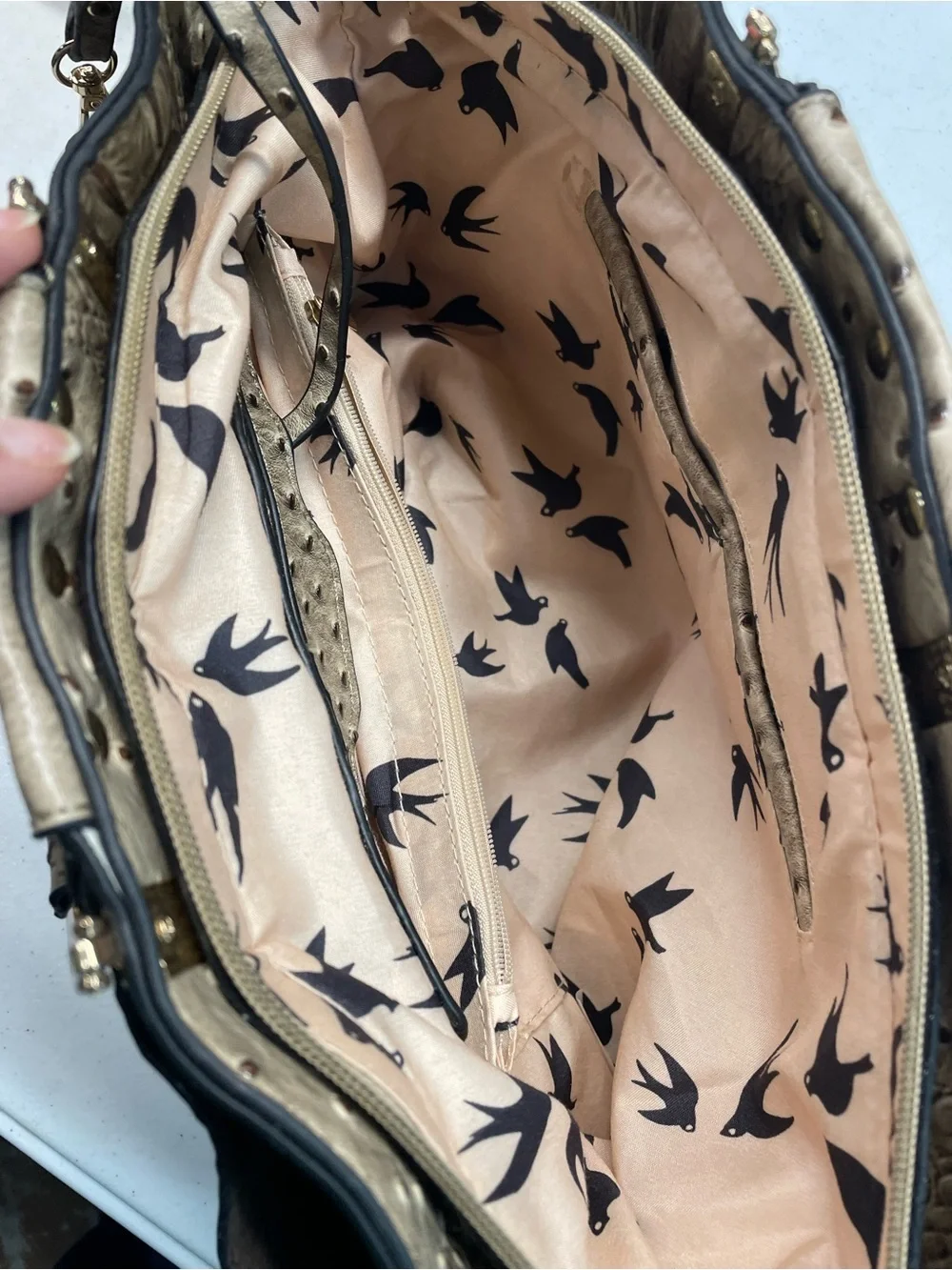 Structured Hobo Bag in Metallic Taupe Croc-Effect Leather